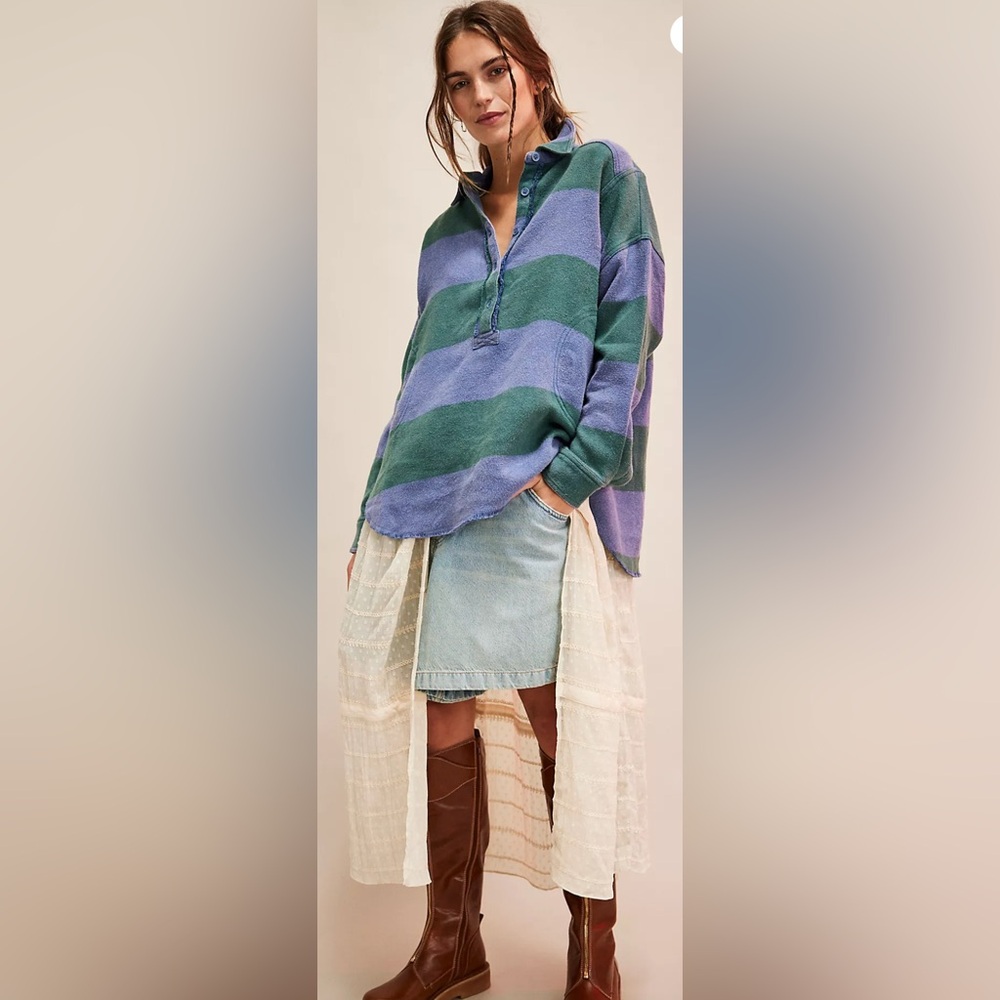 We The Free Green and Purple Striped Hoodie